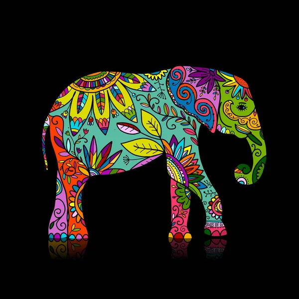 Elefante ornamentado, esboço para o seu projeto — Vetor de Stock