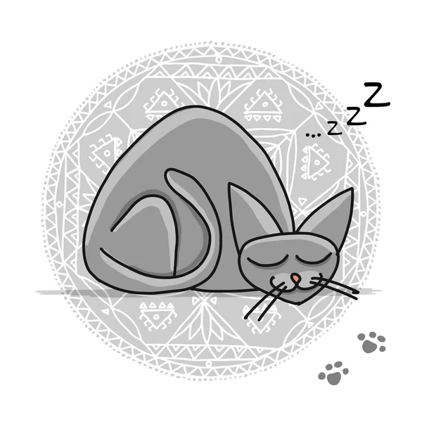 Cute sleeping cat, sketch for your design — Stock Vector