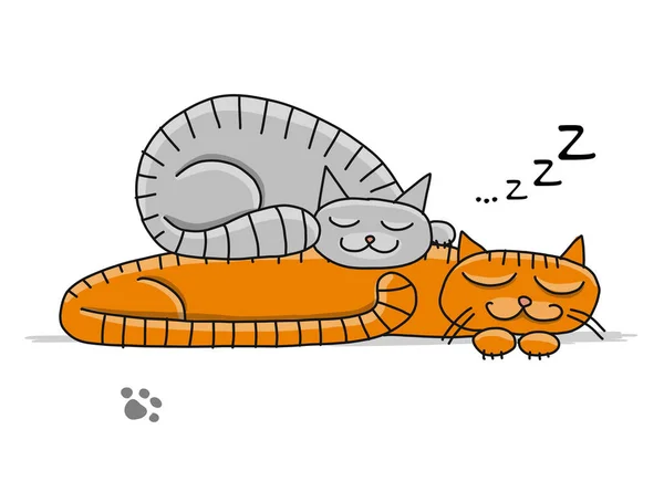 디자인을 위한 스케치 잠자는 고양이, — 스톡 벡터