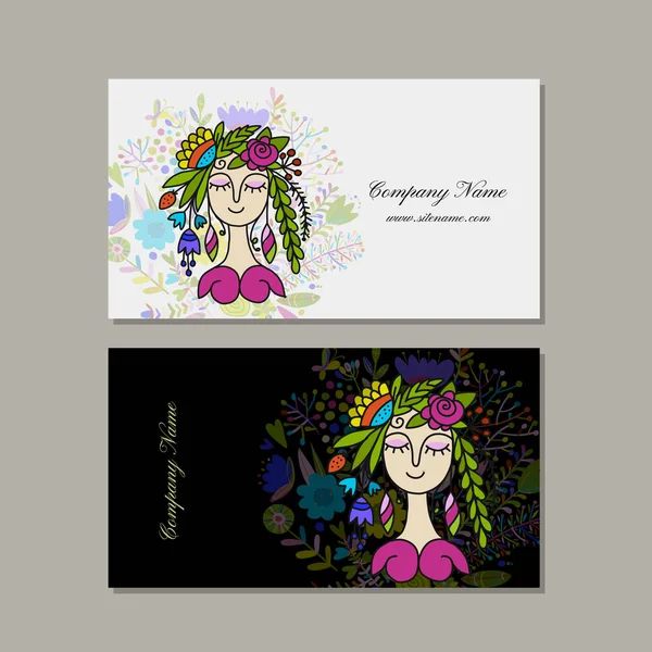 Business cards design, floral fairy — Stock Vector