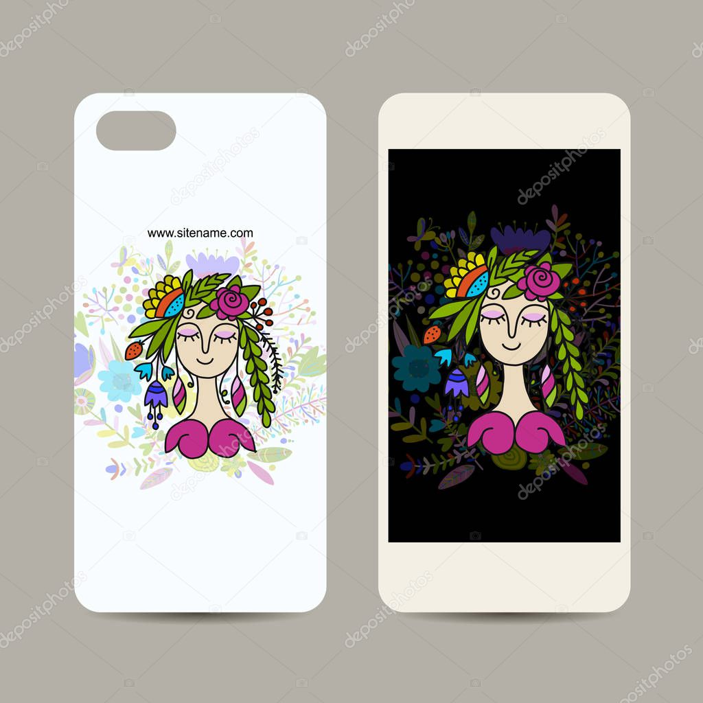 Mobile phone design, floral fairy. Vector illustration