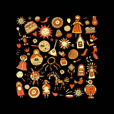 Maslenitsa veya Shrovetide. Tasarımlarınız için Icons set