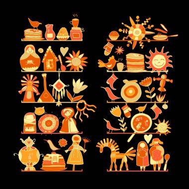Maslenitsa veya Shrovetide. Tasarımlarınız için Icons set