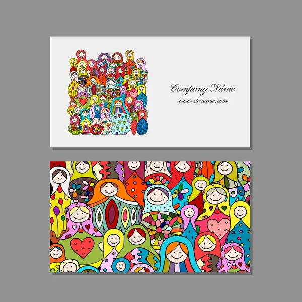 Conjunto de cartões de visita, Matrioska, design de bonecas de nidificação russas —  Vetores de Stock