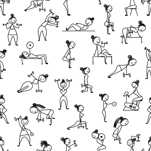 Chicas haciendo ejercicios deportivos, patrón sin costuras para su diseño — Archivo Imágenes Vectoriales