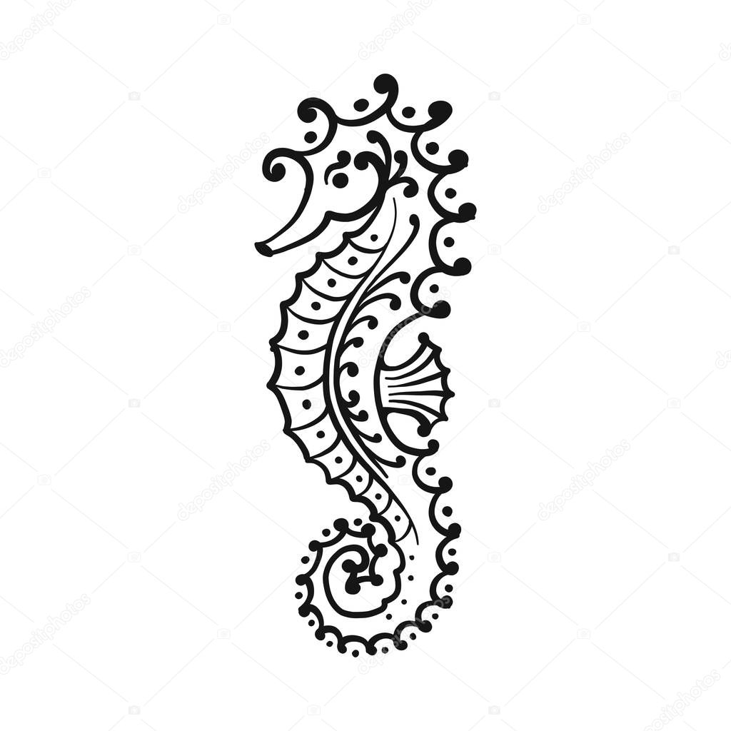 Seahorse silhouette, sketch for your design. Vector illustration