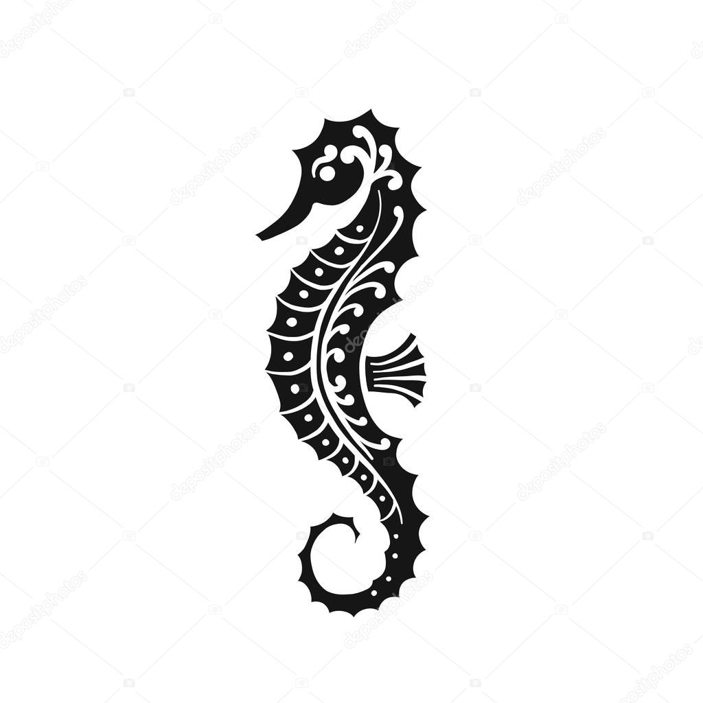Seahorse silhouette, sketch for your design. Vector illustration