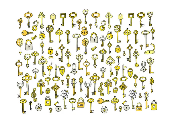 Keys コレクション、あなたの設計のためのスケッチ — ストックベクタ