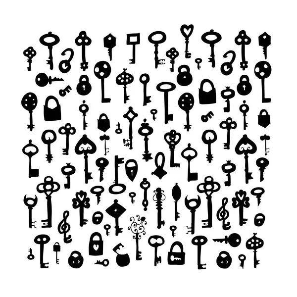 Collection de clés, croquis pour votre design — Image vectorielle