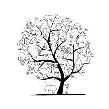 Komik mantar ağacı, tasarımınız için kroki