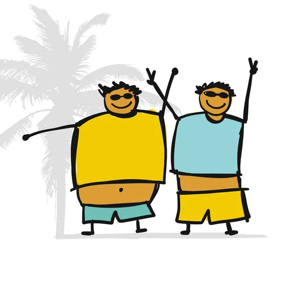 Hombre gordo en la playa, boceto para tu diseño — Archivo Imágenes Vectoriales