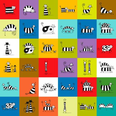 Sevimli çizgili kediler aile, tasarımınız için seamless modeli