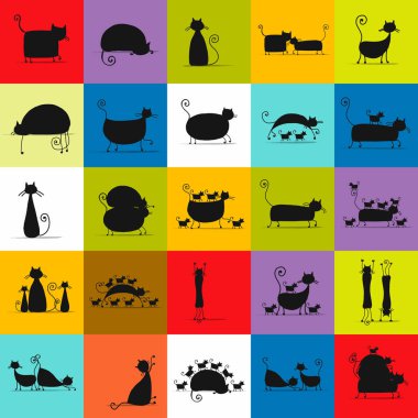 Aile, Dikişsiz desen tasarımınız için sevimli siyah kedi