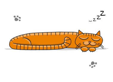 Sevimli uyuyan kedi, tasarımınız için kroki