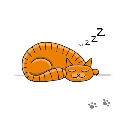 Sevimli uyuyan kedi, tasarımınız için kroki