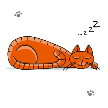 Sevimli uyuyan kedi, tasarımınız için kroki