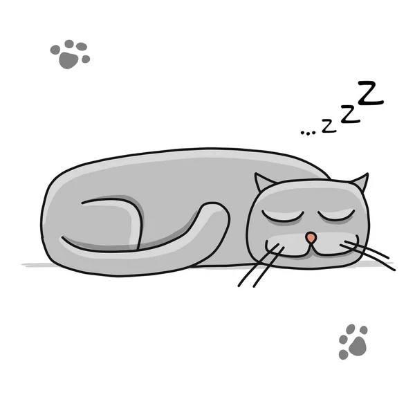 Cute sleeping cat, sketch for your design — Stock Vector