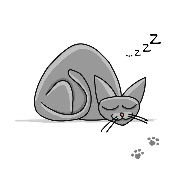 Cute sleeping cat, sketch for your design — Stock Vector