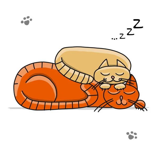 Cute sleeping cats, sketch for your design — Stock Vector