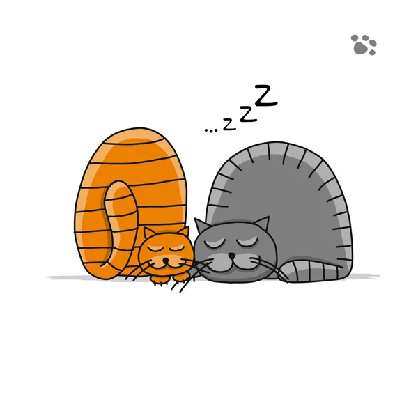 Cute sleeping cats, sketch for your design — Stock Vector