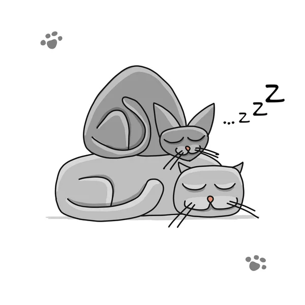 Lindos gatos dormidos, boceto para su diseño — Vector de stock