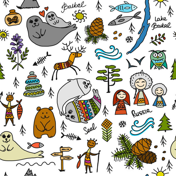 Travel to Baikal, Russia. Seamless pattern for your design