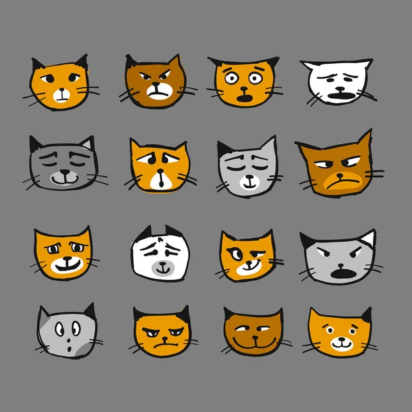 Caras de gato, boceto para tu diseño — Archivo Imágenes Vectoriales