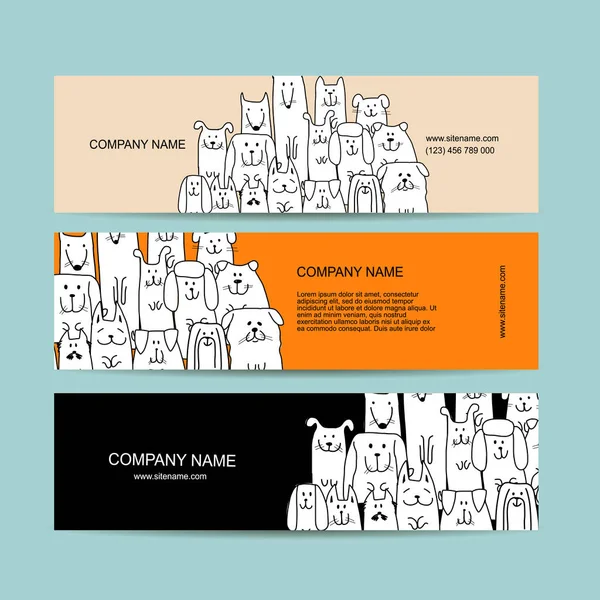 Σχεδιασμός banner, αστεία σκυλιά οικογένεια — Διανυσματικό Αρχείο