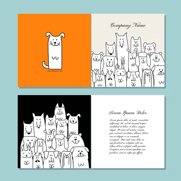 Diseño de tarjetas de visita, familia de perros divertidos — Vector de stock