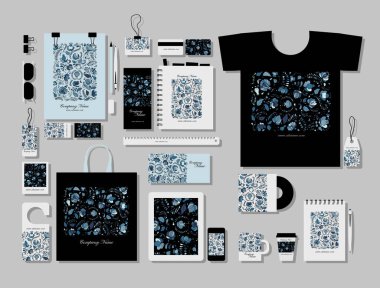 Kurumsal düz mock-up şablon, Rus gzhel süsleme