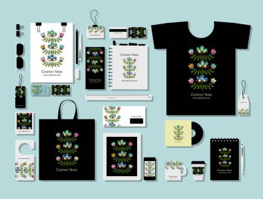 Kurumsal düz mock-up şablon, halk çiçek tasarım stil