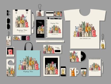 Kurumsal düz mock-up şablon, komik köpek aile