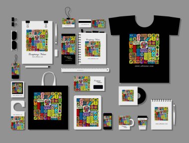 Kurumsal düz mock-up şablon, çiçek mandala tasarım