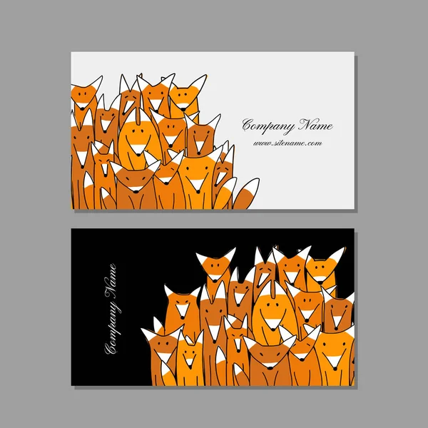 Diseño de tarjetas de visita, divertida familia de zorros — Vector de stock