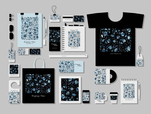 Kurumsal düz mock-up şablon, Rus gzhel süsleme