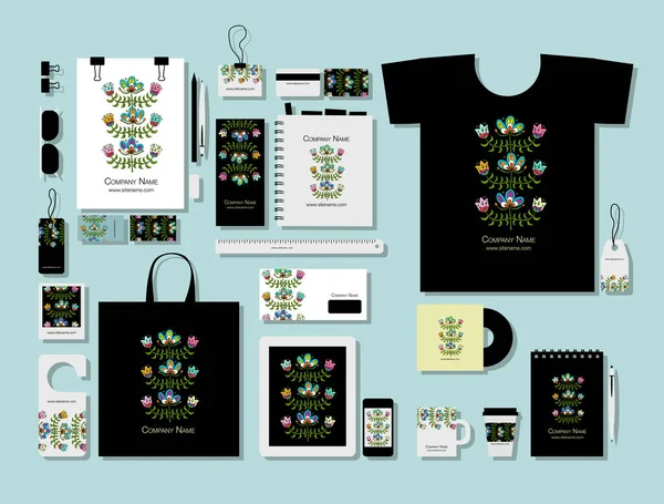 Kurumsal düz mock-up şablon, halk çiçek tasarım stil