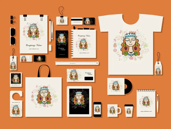 Kurumsal düz mock-up şablon, çiçek kız tasarım