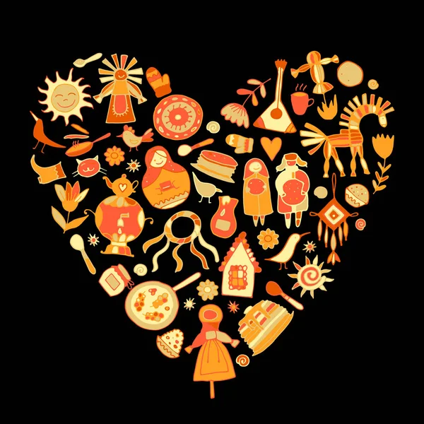 Maslenitsa veya Shrovetide. Kalp şekli tasarımınız için