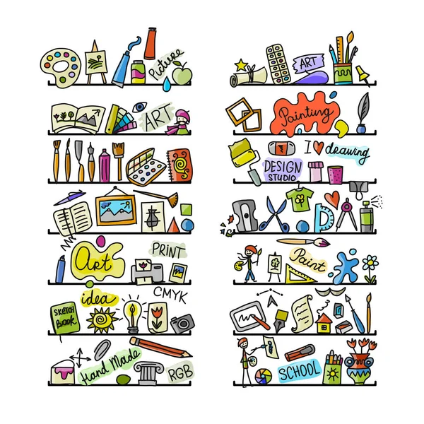 Escola de desenho, ícones definidos para o seu design —  Vetores de Stock