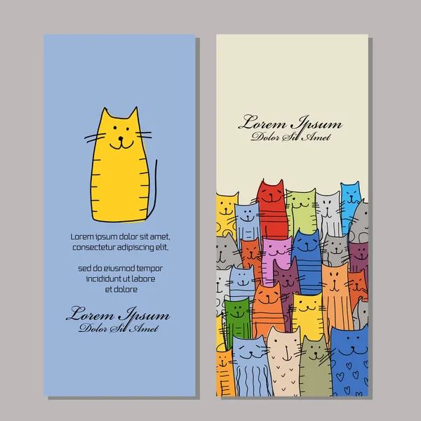 Diseño de tarjetas de visita, familia de gatos divertidos — Vector de stock