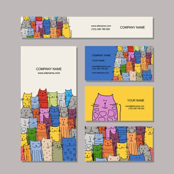 Conception de cartes de visite, famille de chats drôles — Image vectorielle