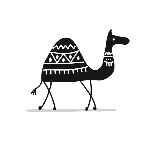 Верблюд чорний силует, ескіз для вашого дизайну — стоковий вектор