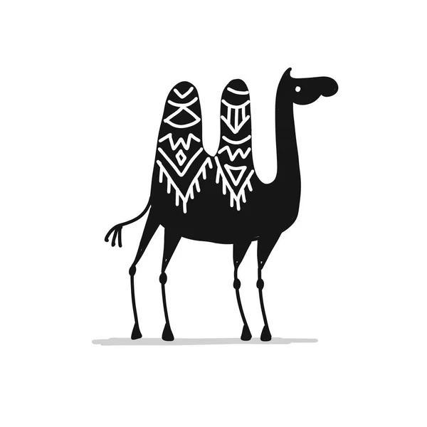 Camel black silhouette, sketch for your design — Stock Vector