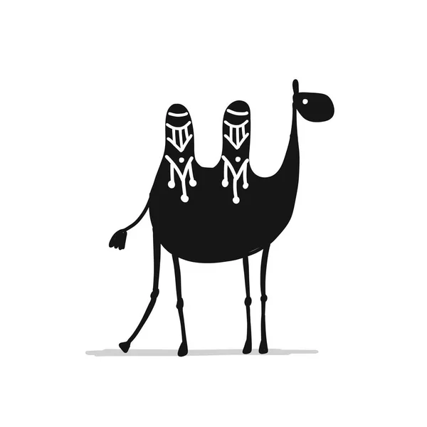 Верблюд чорний силует, ескіз для вашого дизайну — стоковий вектор