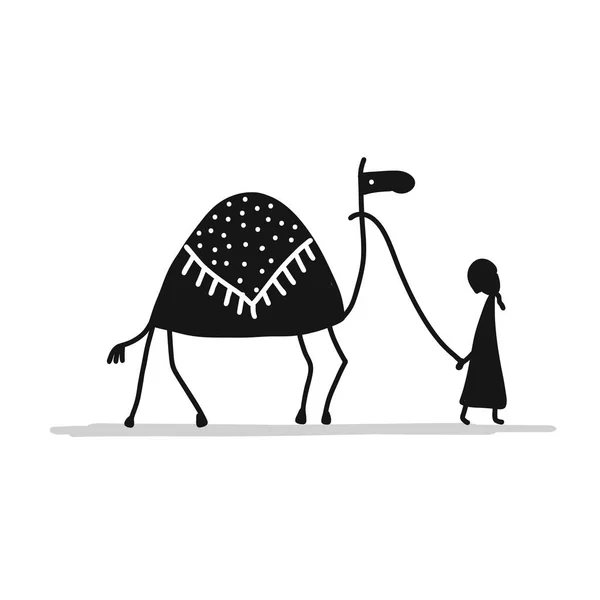 Силуэт черного верблюда, эскиз для вашего дизайна — стоковый вектор