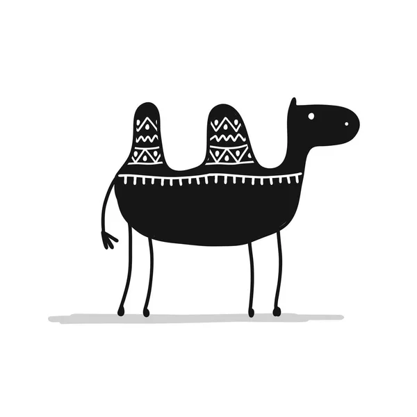 Wielbłąd czarna sylwetka, szkic do projektowania — Wektor stockowy