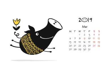 Sevimli domuzcuk siluet, tasarımınız için 2019 yılın sembolü