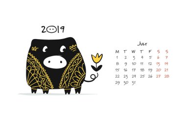 Sevimli domuzcuk siluet, tasarımınız için 2019 yılın sembolü
