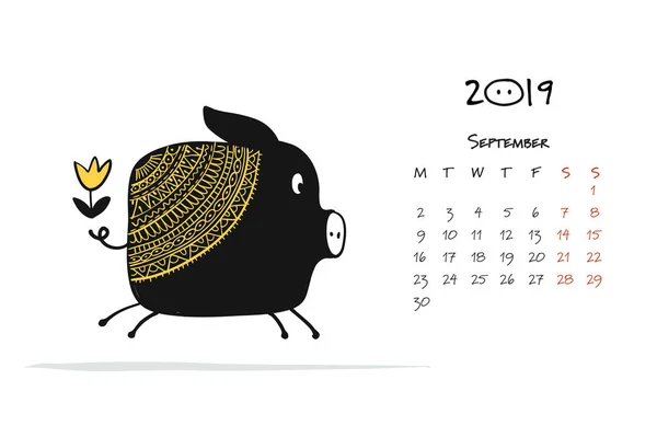 Silhueta porquinho bonito, símbolo de 2019 ano para o seu projeto — Vetor de Stock