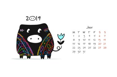 Sevimli domuzcuk siluet, tasarımınız için 2019 yılın sembolü